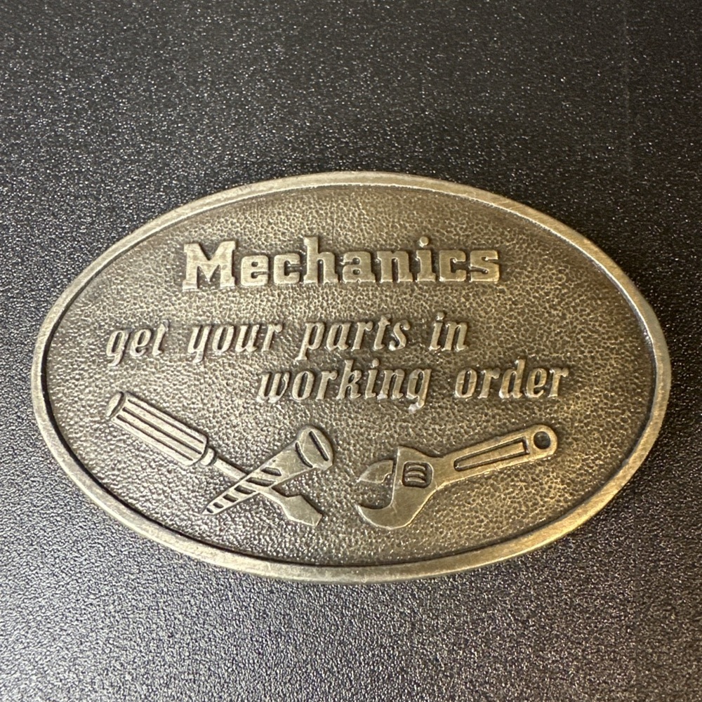 Vintage 1981 Mechanics Belt Buckle –‎ "Get Your Parts in Working Order" – Capt.